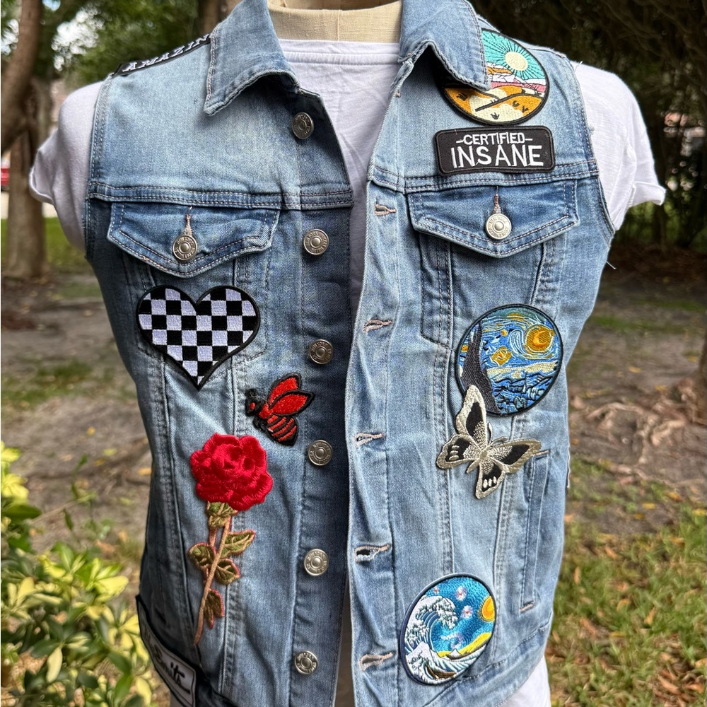 Certified Insane Women's Denim Vest with Patches